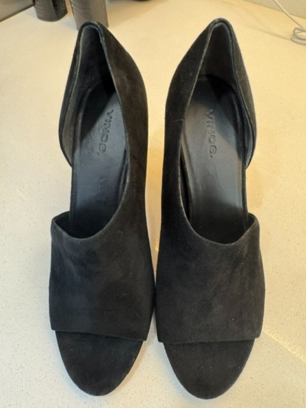 Vince "Percey" black suede D'Orsay sandals sz 8/38 jute 3 3/4" heel